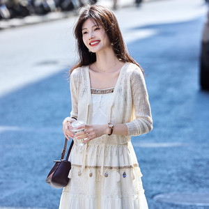 
Awakening Paradise summer fashion blouse woven hollow short lace-up shirt sunshade cardigan with sweater