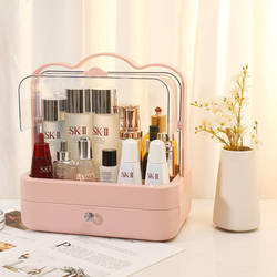 Desktop Makeup Box, Large-Capacity Multi-Layer Drawer-Type Dust-Proof Makeup Box, Portable Hand-Held Manicure Transparent Makeup Bag