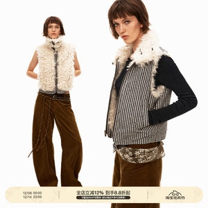 
PUKI reversible eco-friendly sherpa vest original retro plaid high collar versatile zipper jacket