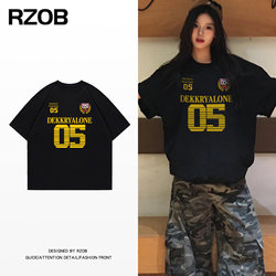 European and American Style Digital Badge Pure Cotton Short-Sleeve T-Shirt for Women, Summer High Street Hip-Hop Cool and Stylish Mid-Length Top