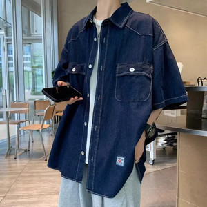 
Extra large size 300*0.5kg Japanese CityBoy denim short-sleeved shirt for men summer retro loose casual outer shirt