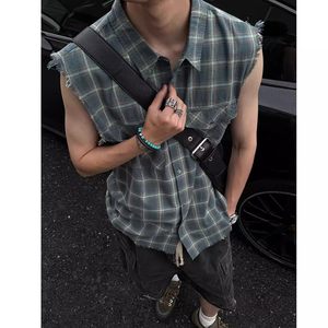 
Extra large size 300*0.5kg color-blocked plaid sleeveless shirt for men and women in summer lazy style loose knives sweat vest