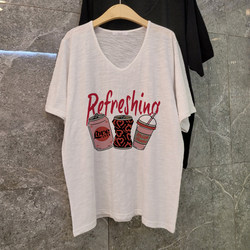 White Bamboo Cotton Short-Sleeve T-Shirt for Women 2025 New Plus Size Women's Casual Sleepwear V-Neck Top for Women Summer