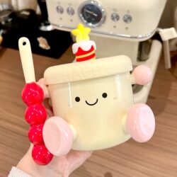 Cute Ceramic Mug with Lid, Cartoon Couple Household Drinking Cup, Office Breakfast Coffee Cup, Female Souvenir