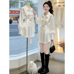 Stunningly Beautiful Outfit: Mid-Length White Shirt for Women, Spring 2026 New Super Popular Long-Sleeve Shirt, Women's Base Shirt