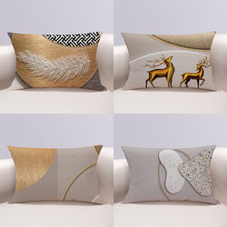 Modern Light Luxury Earth-Tone Rectangular Throw Pillow for Living Room Sofa, Model Home Simple Decorative Cushion