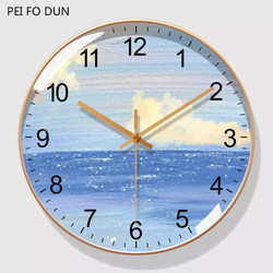 Modern Minimalist Wall Clock for Home Living Room Decoration, Blue Seaside Nordic Creative Silent Wall Clock, Personalized Quartz Clock