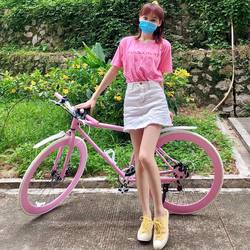 Mountain Bike for Women, Fixed Gear, Single Speed, Dual Disc Brake Bicycle, Freewheel, Unisex Student Bike, Colorful Road Disc Brake