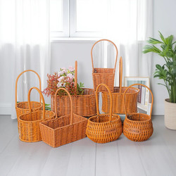 Mother's Day Straw Flower Basket, Rattan Material Flower Basket, Succulent Flower Pot, Plastic Woven Small Flower Basket, Imitation Rattan Flower Basket
