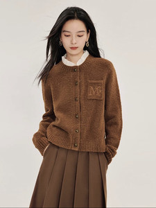 
Retro bouclé cardigan sweater for women 2025 winter autumn winter lace round neck soft waxy retro knitted jacket long sleeves