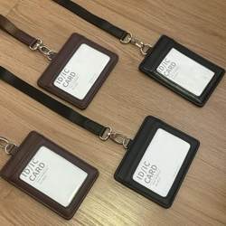 Miu Series Genuine Leather Work Id Badge Holder with Double-Layer Card Holder for Access Control and Employee Name Tags