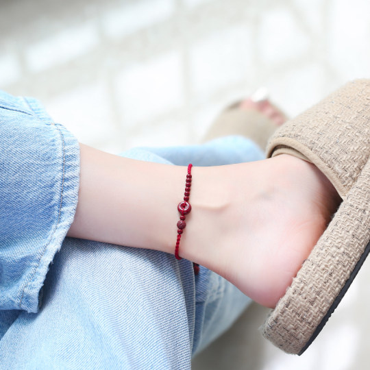 Cinnabar hotsell red rope bracelet red sand round bead hand rope anklet men's and women'