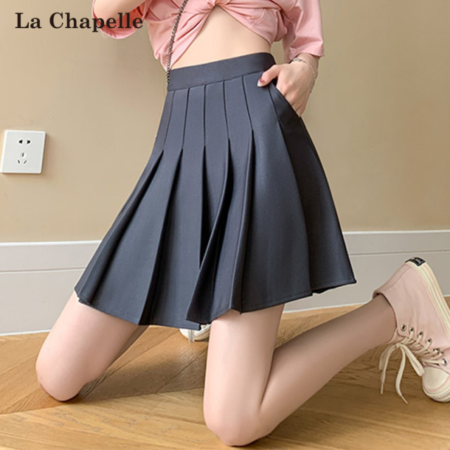 La Chapelle white pleated skirt women's high waist skirt 2025 new summer Korean small A-line short skirt