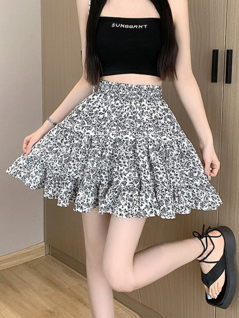 La Chapelle chiffon floral skirt skirt women's high waist slimming 2025 new summer a-line short skirt