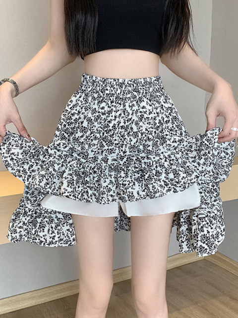 La Chapelle chiffon floral skirt skirt women's high waist slimming 2025 new summer a-line short skirt