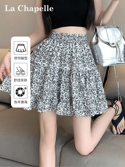 La Chapelle chiffon floral skirt skirt women's high waist slimming 2025 new summer a-line short skirt