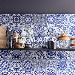 Chinese Retro Blue and White Porcelain Tiles Bathroom Background Wall Tiles Restaurant Kitchen Glazed Small Tiles 300