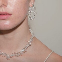 Super Sparkling Natural White Crystal Wreath Earrings, Necklace, Bracelet, Matching Set, Heavy Craftsmanship, Ethereal Tassel Ear Studs, Ear Clips, Clavicle Chain