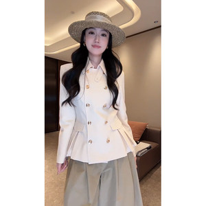 
Dali plus lyocell acetate short lapel windbreaker women's summer white double-breasted waist slim coat