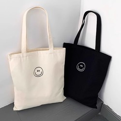 Cute Smiling Face Simple Japanese Style Versatile Canvas Bag for Men and Women College Students to Carry Books to Class Tote Shoulder Eco-Friendly Bag