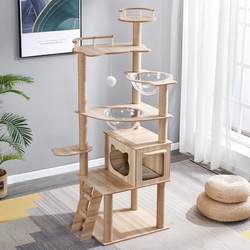 Wooden Cat Climbing Frame, Cat House, Cat Tree, Integrated Cat Scratching Board, Sky Pillar, Jumping Platform, Space Capsule Cat House, Complete Collection of Cat Supplies