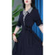 High-end long-sleeved dress for women 2025 autumn new fashion design sense spliced ​​POLO collar mid-length skirt