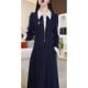 2025 spring new fashionable long-sleeved dress with women's temperament slim design and lapel fake two-piece casual skirt