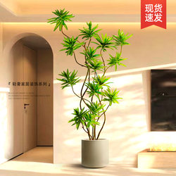 Artificial Green Plant Decoration, Simulated Lily Bamboo Indoor Potted Plant, Large Floor-Standing Ornament for Living Room, Light Luxury Faux Green Plant