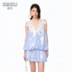 XIAOLI Xiao Li 25 spring and summer new blue lace printed suspender top
