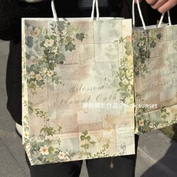 Gardenia Flower Vintage Tote Bag, Retro Style, Exquisite Ins-Style Gift Bag, Paper Bag, Packaging Bag, Light Luxury, Simple