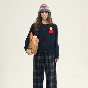 
[Ready Stock] IHDXD French Fries Sweater 2026 Spring New Knitted Cardigan Sweet and Versatile Casual Top