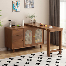 Solid Wood Folding Dining Table and Sideboard Integrated Island Chinoiserie Small Apartment Home Wall Storage Cabinet Retractable Dining Table