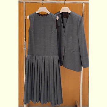 Temperament women's suit light luxury high-end feminine gray pleated sleeveless dress blazer for women in autumn

