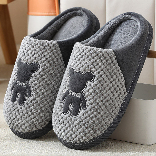 Cotton slippers Men's interior home home home home house non -slip thick bottom, lush velvet, warm and warm, wearing cotton slippers men
