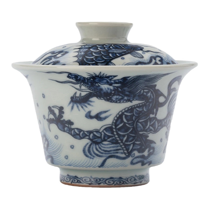 陶泥 青花陶磁蓋碗 愛蓮茶杯 壺承 茶碗 煎茶器 未使用品 汝窑青花缠枝莲手抓壶陶瓷盖碗茶壶高档防烫手茶具