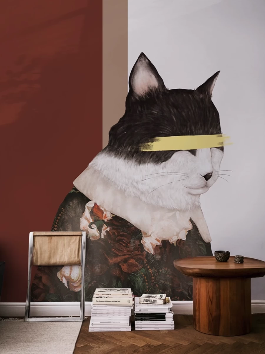 猫咪壁纸北欧简约电视背景墙墙纸无缝墙布定制卧室背景墙壁, image size:900x1200