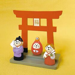 Japanese Zakka Style Shrine Priestess Cat Mascot Miniature Scene Desktop Decoration Ornament Gift