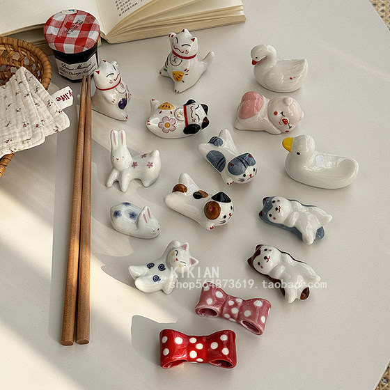 
ins Japanese cute ceramic underglaze colored chopsticks hold home dining table ornament small animal chopstick stand