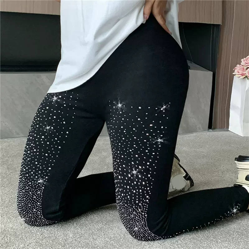 Star-studded diamond-set hip pants女士满天星镶钻提臀紧身长裤-Taobao