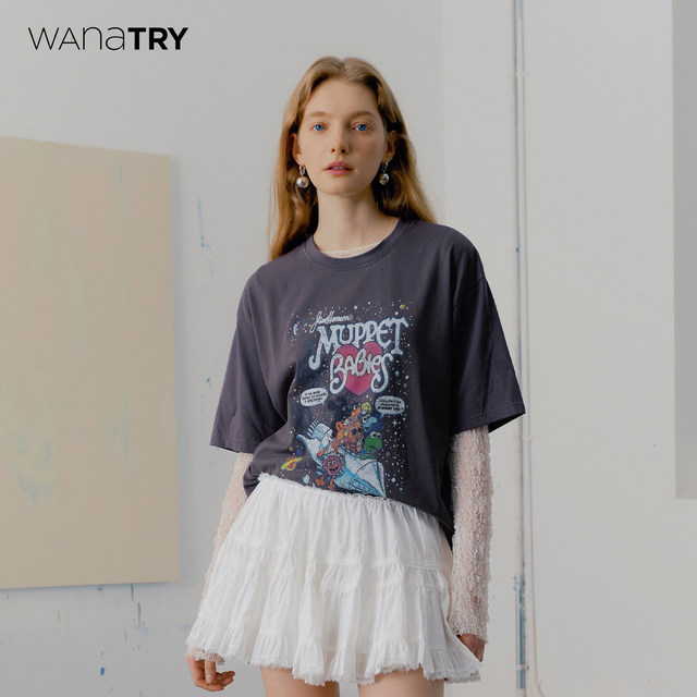 wana try pure cotton summer new short-sleeved women cartoon fun old graffiti T-shirt