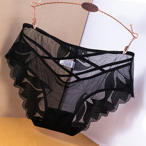 
80-140*0.5kg sexy underwear women's seamless lace transparent mesh mid-low waist hollow women's briefs pure cotton crotch