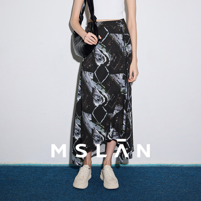 Laiser + Linen MSLAN Shopping Mall same commuter print irregular midi skirt MGBQ280