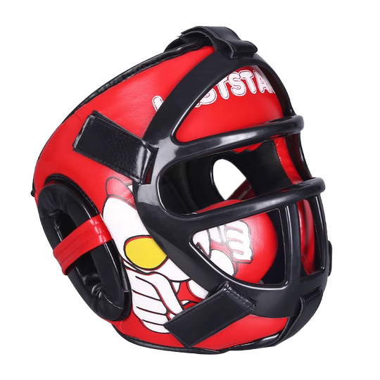Farabi Sports Caschetto Boxe With Adjustable Strap, Casco Boxe Open Face Protection Casco Sparring Boxe MMA, Muay Thai, Sparring, Arti Marziali, Karate, Caschetto Kick Boxing (S, White/Blue - 5