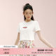 Langzi Group LIME Rhine round neck simple white T-shirt 25 summer pure cotton elastic embroidered cherry pattern short sleeves