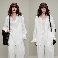 French-Style White Linen Shirt for Women, Summer Thin Loose Fit, Old Money Style, High-End Cotton-Linen Shirt, Sun Protection Top