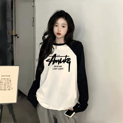 Girls' Pure Cotton Long-Sleeved T-Shirt, Autumn and Winter Large Kidsren's School Uniform Inner Layering Shirt, Primary School Girl's Spring Top