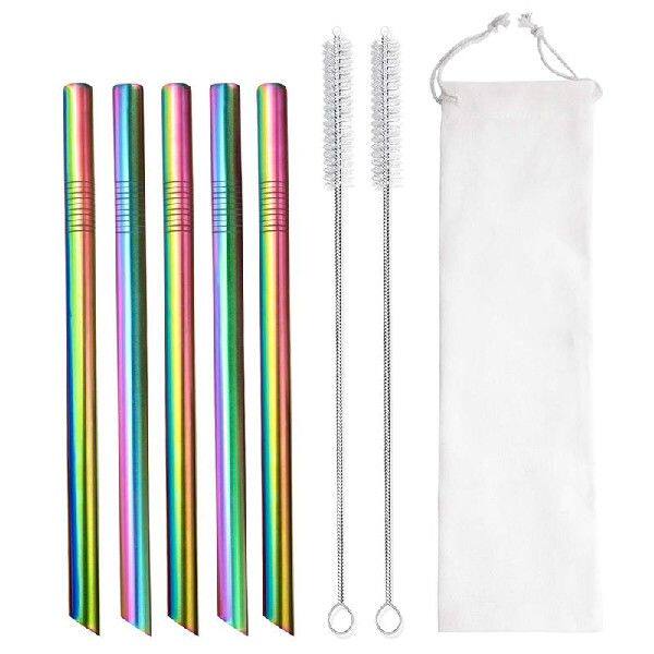 8Pcs Reusable 304 Stainless Steel Straw Metal Smoothies