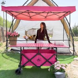 Folding Camping Cart with Sunshade, Suitable for Night Market Stalls, with Adjustable Height Table, Specialized for Setting up and Running a Stall