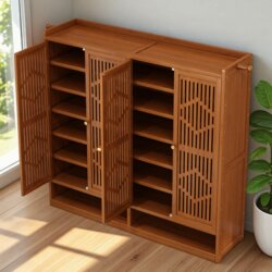 Shoe Rack for Home Entrance, Small Narrow Floor-Standing Storage Rack, Large Capacity Bamboo Shoe Cabinet for Entryway, Dust-Proof Storage Cabinet