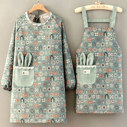 Early Autumn New Style Long-Sleeved Canvas Apron for Kitchen Use, Stylish and Breathable, Trendy Mommy Smock Apron